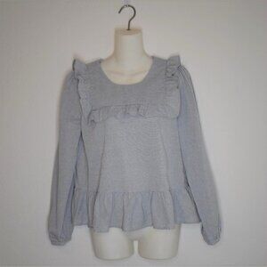 Mo:vint 100% Cotton Blouse Sz M Ruffle Peplum Relaxed Crop Cottagecore Peasant